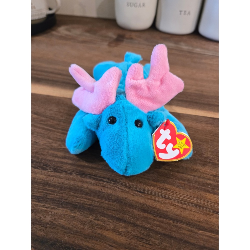 Ty Beanie Baby Hudson the Moose Blue Pink Plush Stuffed Animal 2005 40228